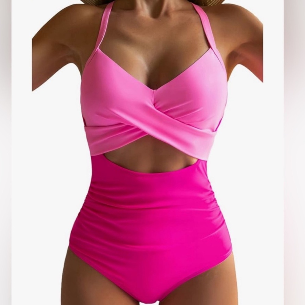 Woman’s Pink One-Piece Cut Out High Waisted Swimsuit - BNWT